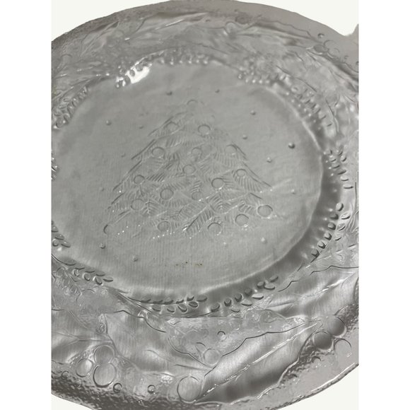 Vintage Clear Glass Christmas Tree Embossed Dessert Plate Trinket Plate - Picture 2 of 7